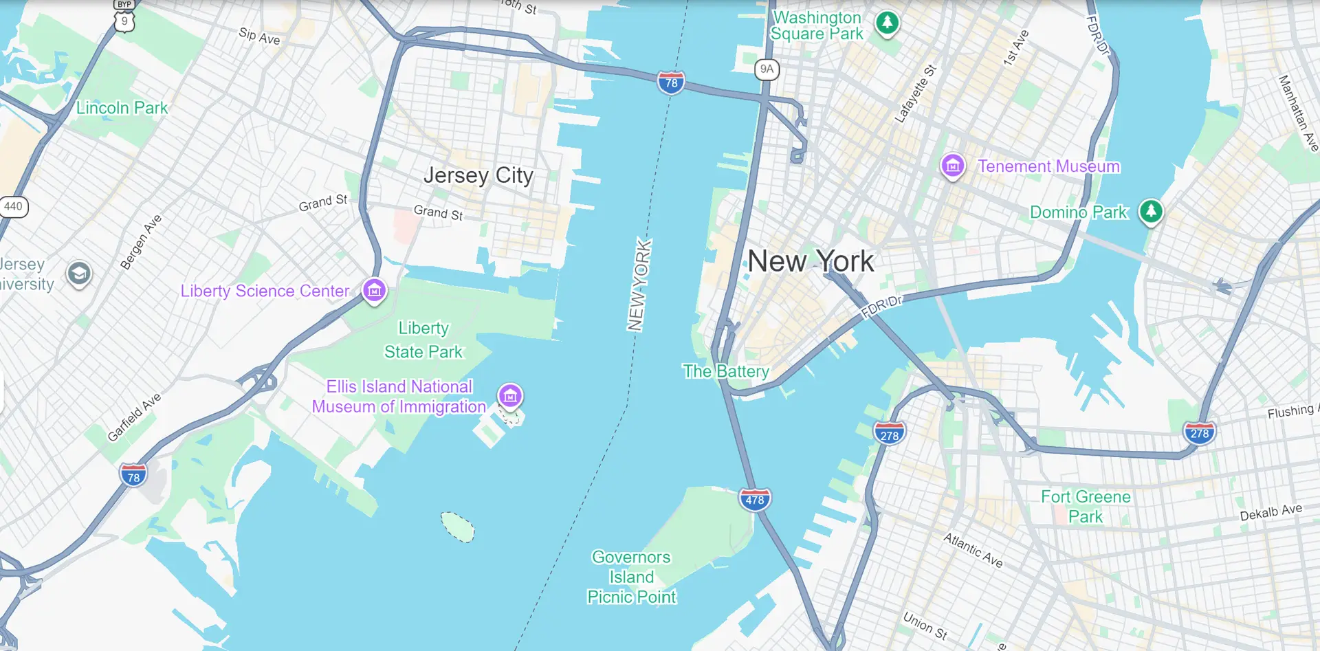 Illustrated map of the jet ski tour departure point at Liberty Landing Marina in Jersey City