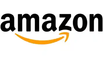 Amazon logo with black wordmark and orange curved arrow underneath the text, forming a smile.
