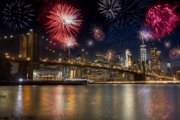 new years eve NYC fireworks in the night sky
