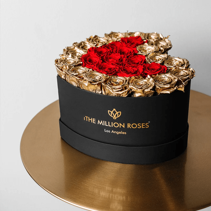 Heart Black Box 24K Gold & Red Roses